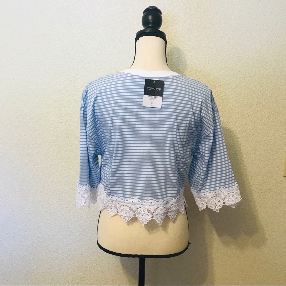 TOPSHOP Stripe Lace Hem Crop Shirt - Picture 7 of 8
